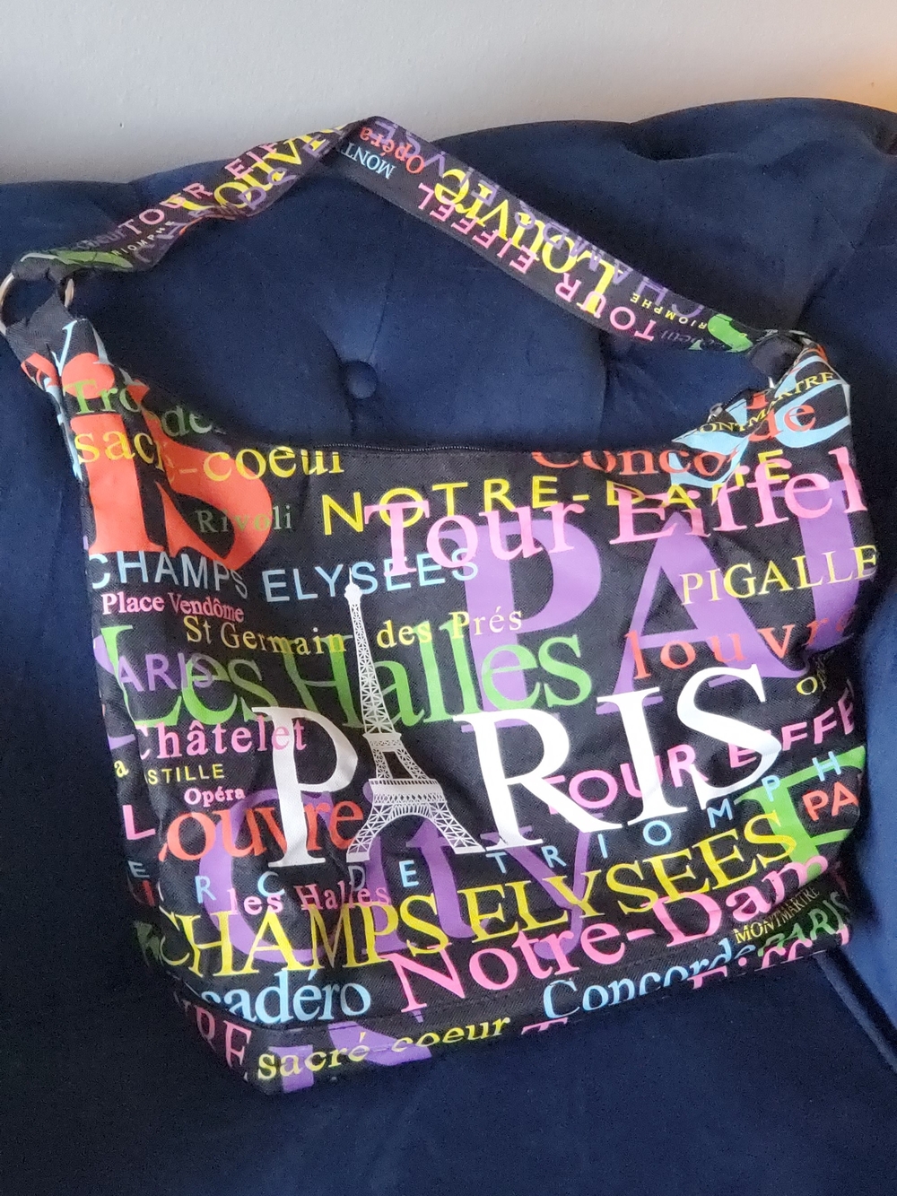 Colorful Paris Print Shoulder Bag - Black Multicolor - Picture 2 of 3